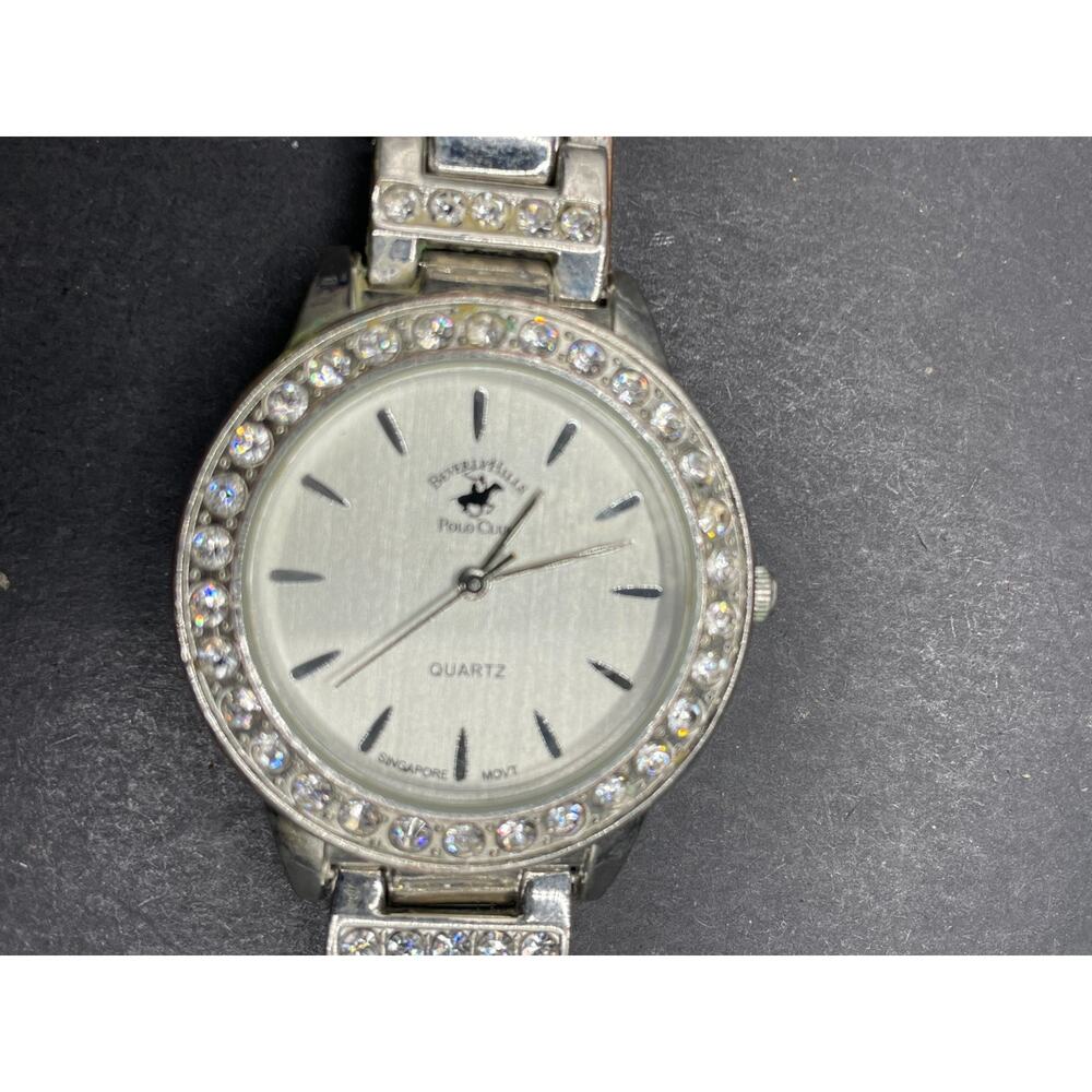 Beverley Hills Polo Club Women's Quartz Silver Tone Watch Crystal Bezel 80596